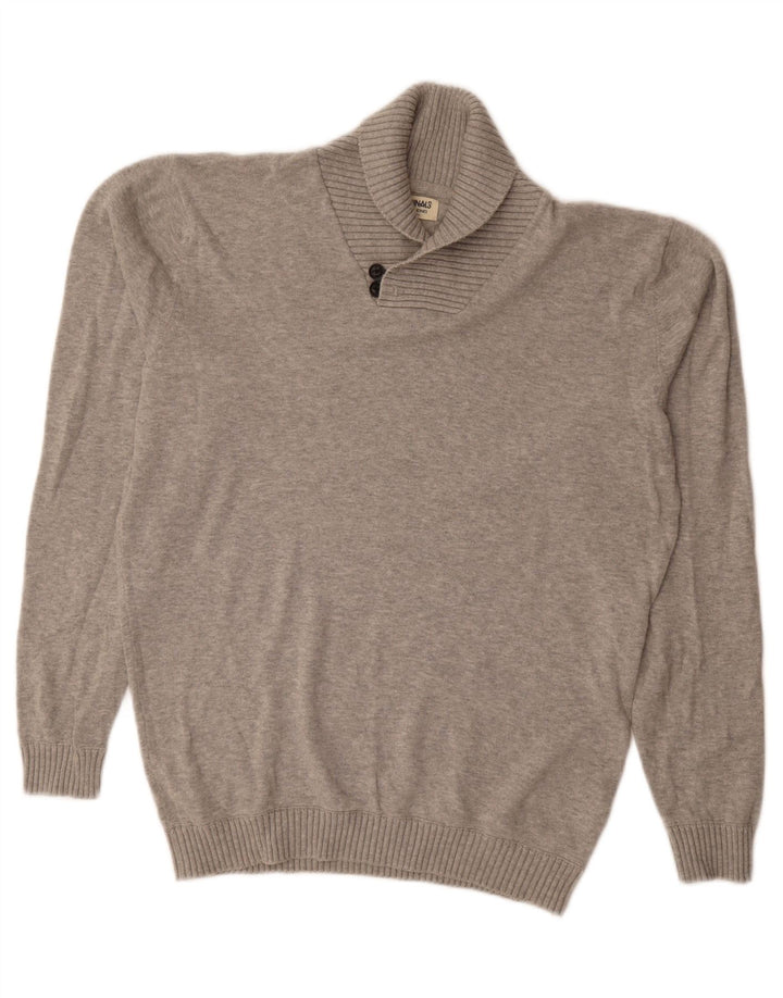 JACK & JONES Jersey con cuello tipo chal para hombre, talla grande, algodón gris