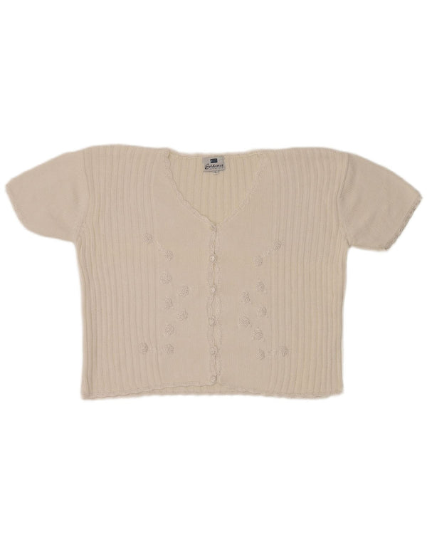Evidence Womens Crop Short Sleeve Cardigan Sweater UK 16 Large White Floral