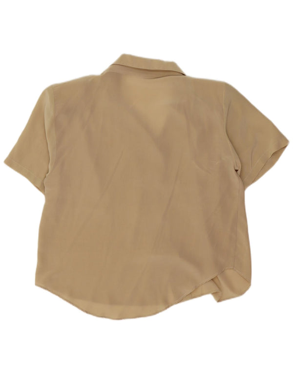 Vintage mujer manga corta camisa de gran tamaño blusa Reino Unido 14 seda beige medio