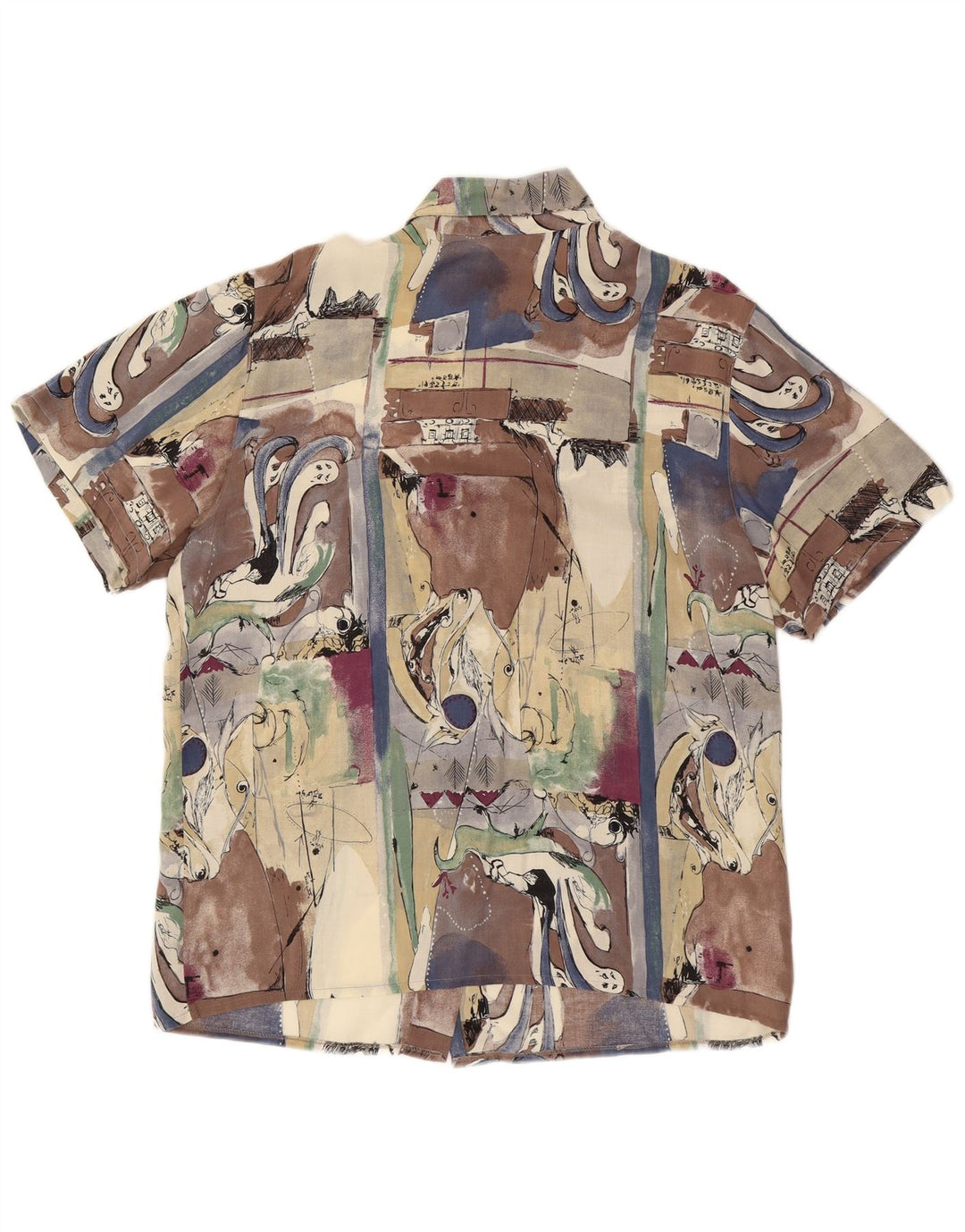 Vintage mujer patrón abstracto camisa de manga corta grande multicolor