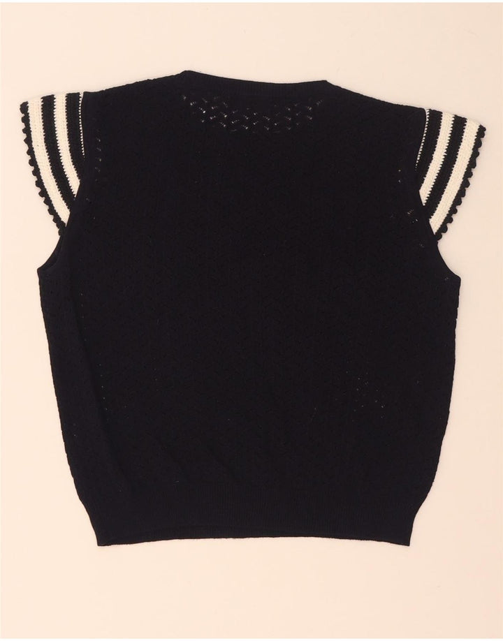 Zara Blusa de punto corta para mujer UK 40 Mediano Azul marino a rayas