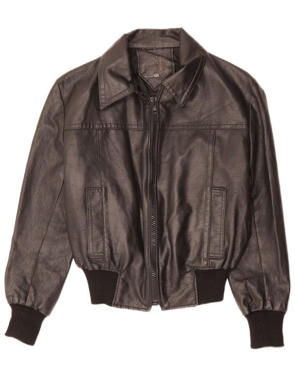 VINTAGE Chaqueta de cuero para mujer Reino Unido 12 Medio Negro