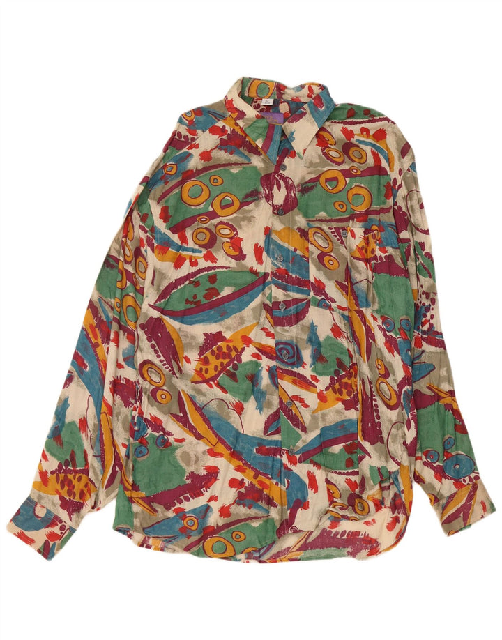 VINTAGE Hombres Patrón Abstracto Camisa Tamaño 41/42 Viscosa Multicolor Grande
