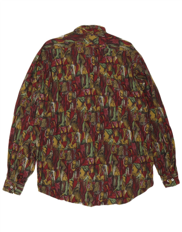 Vintage hombres patrón abstracto camisa grande viscosa burdeos