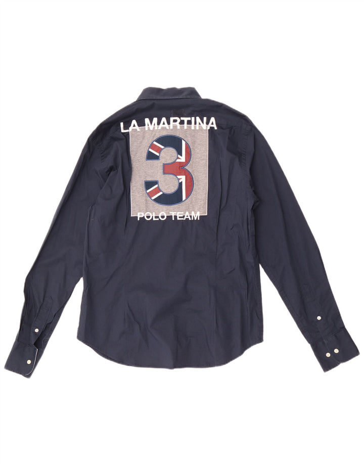 La Martina Hombre Camisa Estampada Small Azul Marino Algodón