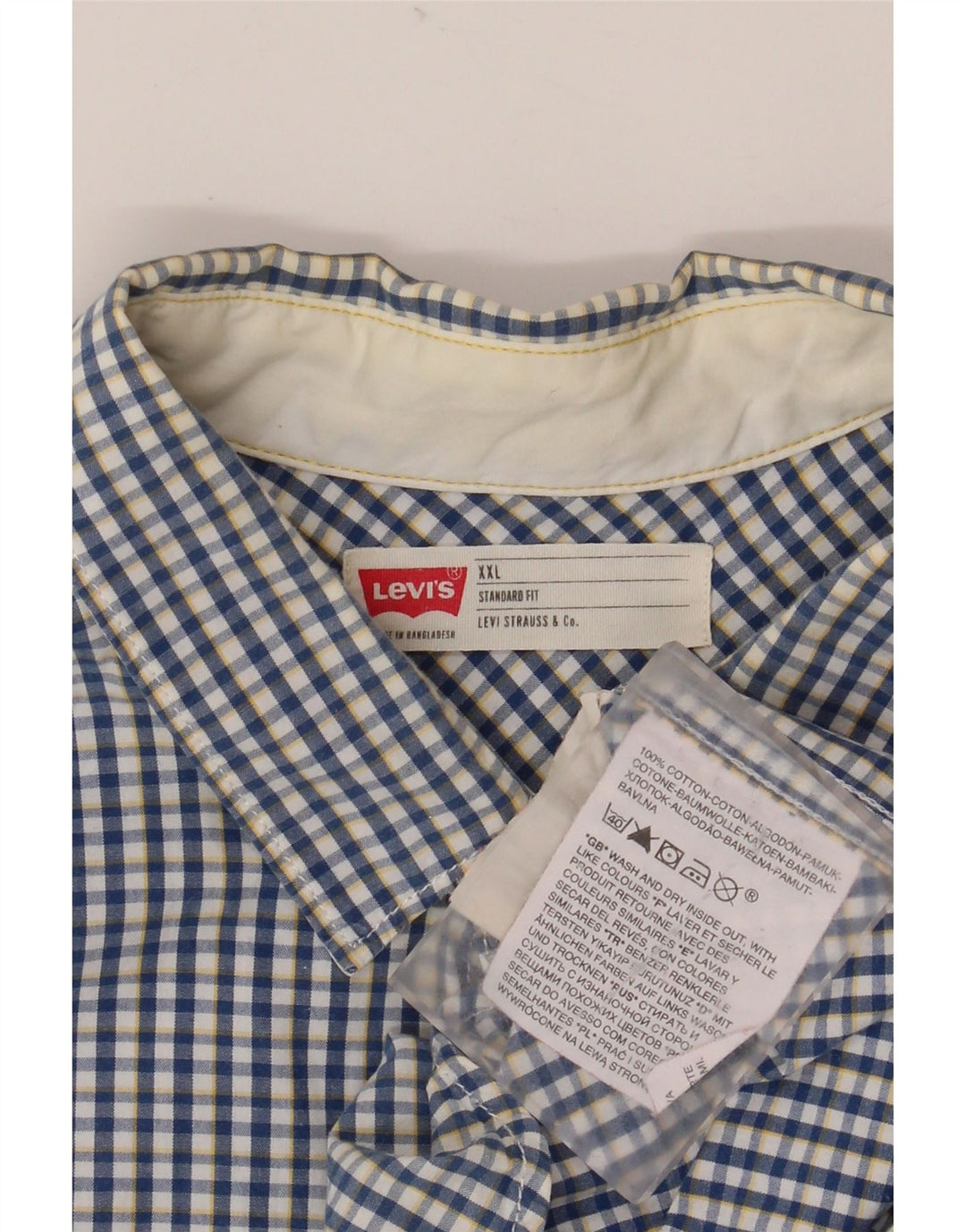 Levi's Camisa de manga corta para hombre, ajuste estándar, talla 2XL, algodón a cuadros azul clásico