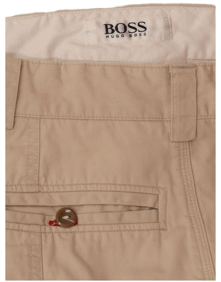 HUGO BOSS Pantalón chino con pinzas para hombre W34 L32 Algodón beige