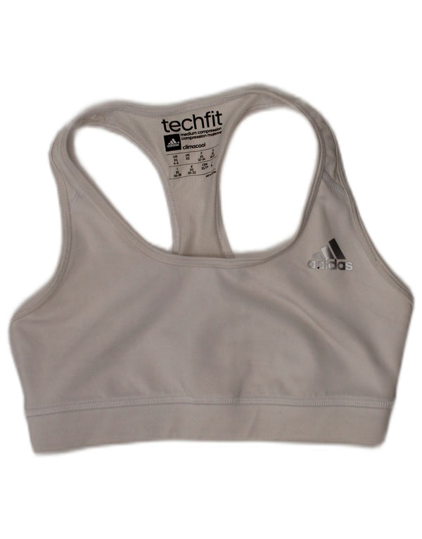 Adidas Mujer Tech Fit Sport Bra Top UK 4/6 XS Blanco Poliéster Deportes