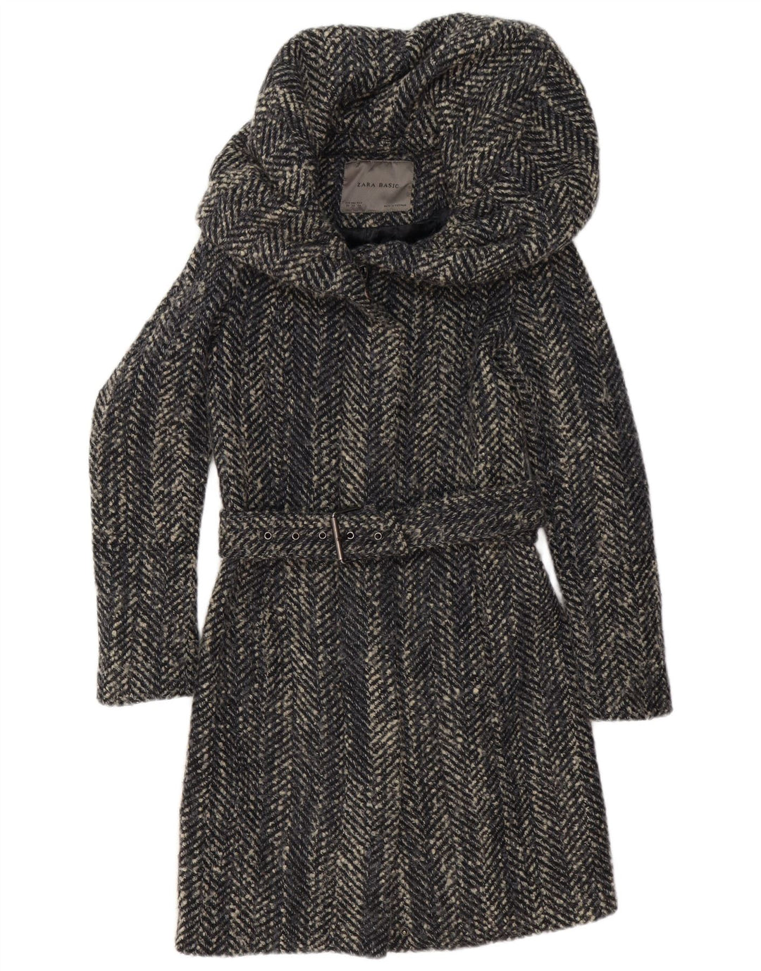 Zara Mujer Abrigo UK 6 XS Gris Espiga Poliéster