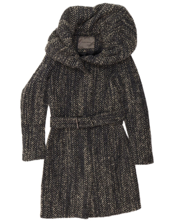 Zara Mujer Abrigo UK 6 XS Gris Espiga Poliéster