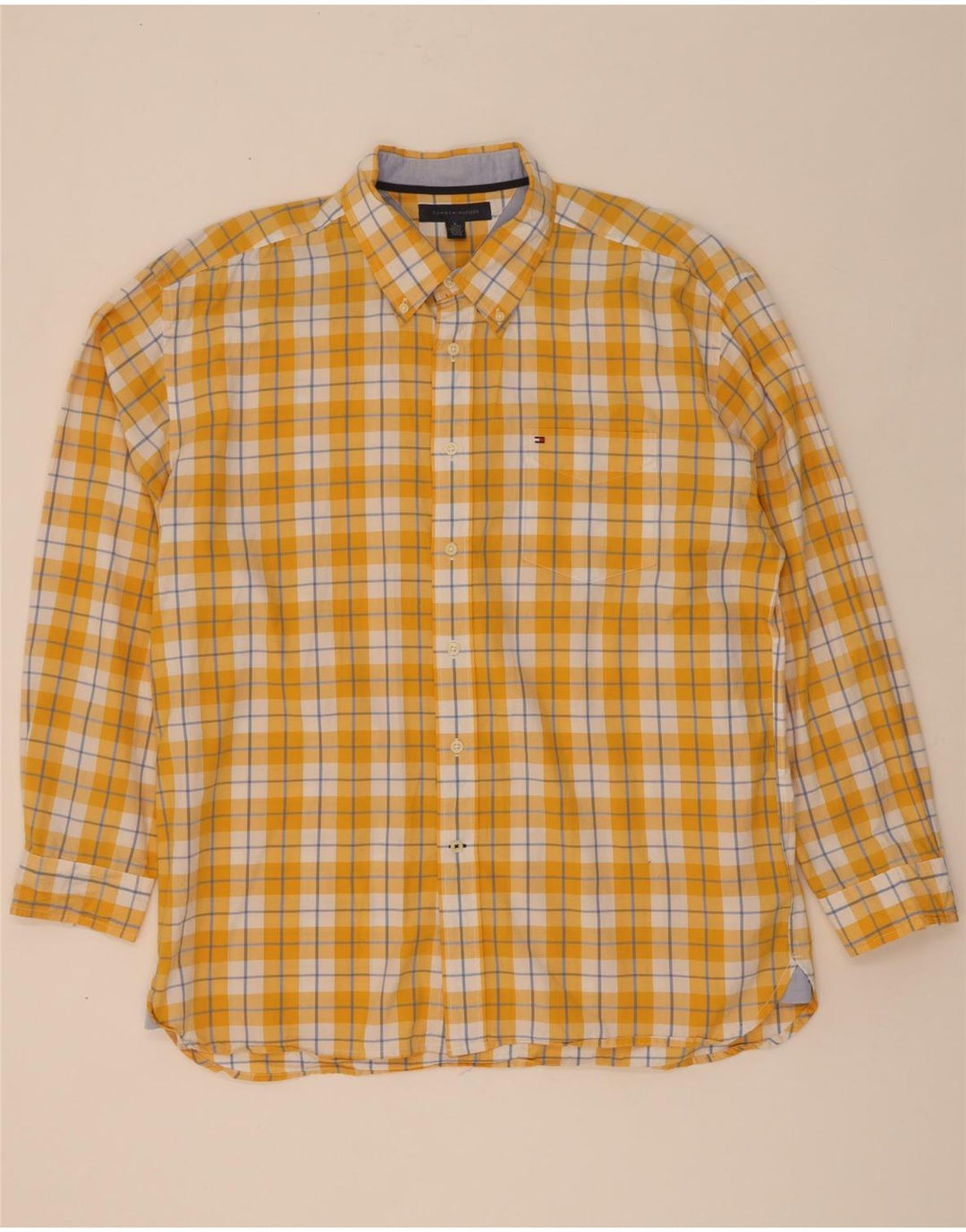 Camisa Tommy Hilfiger Hombre XL Algodón a cuadros amarillos