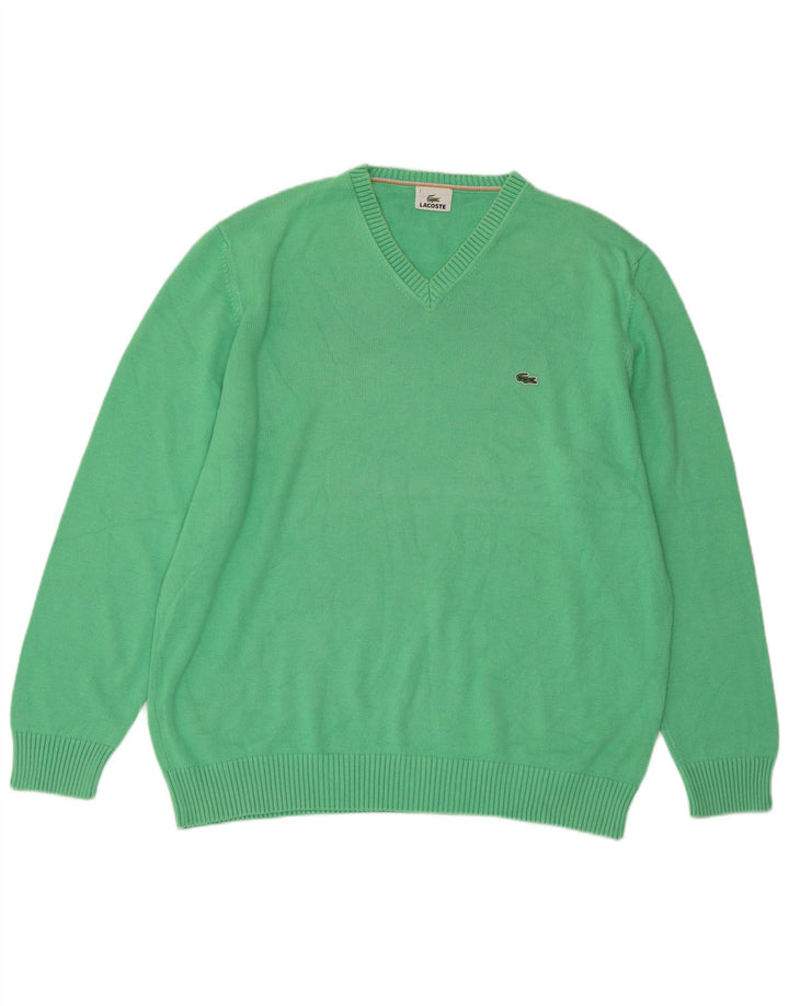 LACOSTE Jersey con cuello en V para hombre Talla 7 2XL Algodón verde