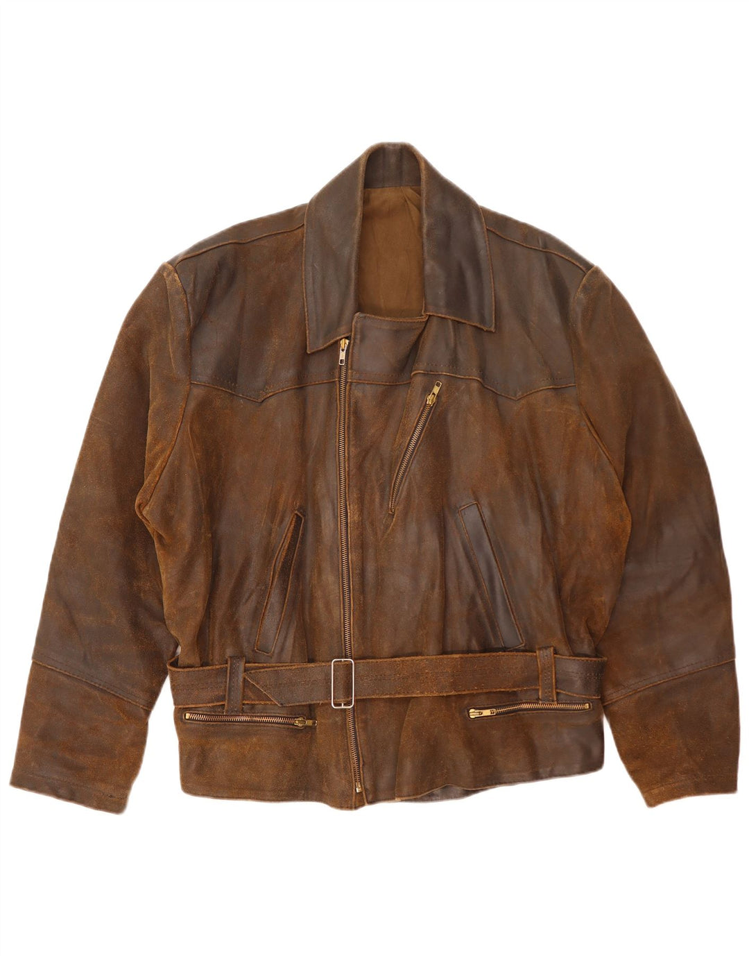 Vintage hombres cuero biker chaqueta Reino Unido 42 XL marrón