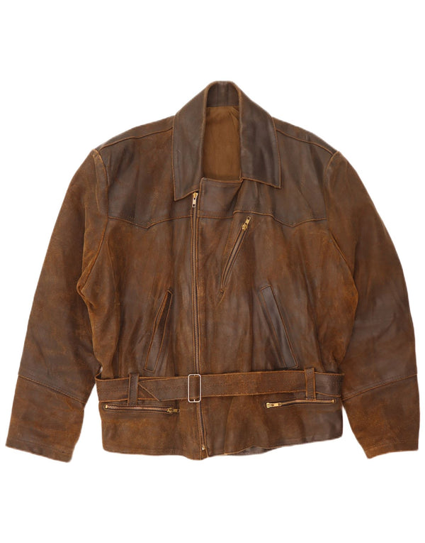 Vintage hombres cuero biker chaqueta Reino Unido 42 XL marrón