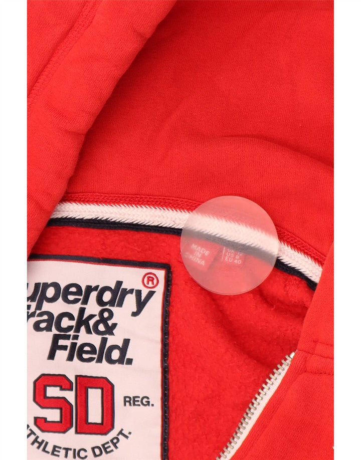 SUPERDRY Suéter con capucha y cremallera gráfica para mujer UK 12 Medium Red Cotton