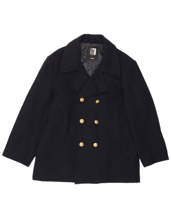 Vintage hombres guisante abrigo Reino Unido 42 XL lana azul marino