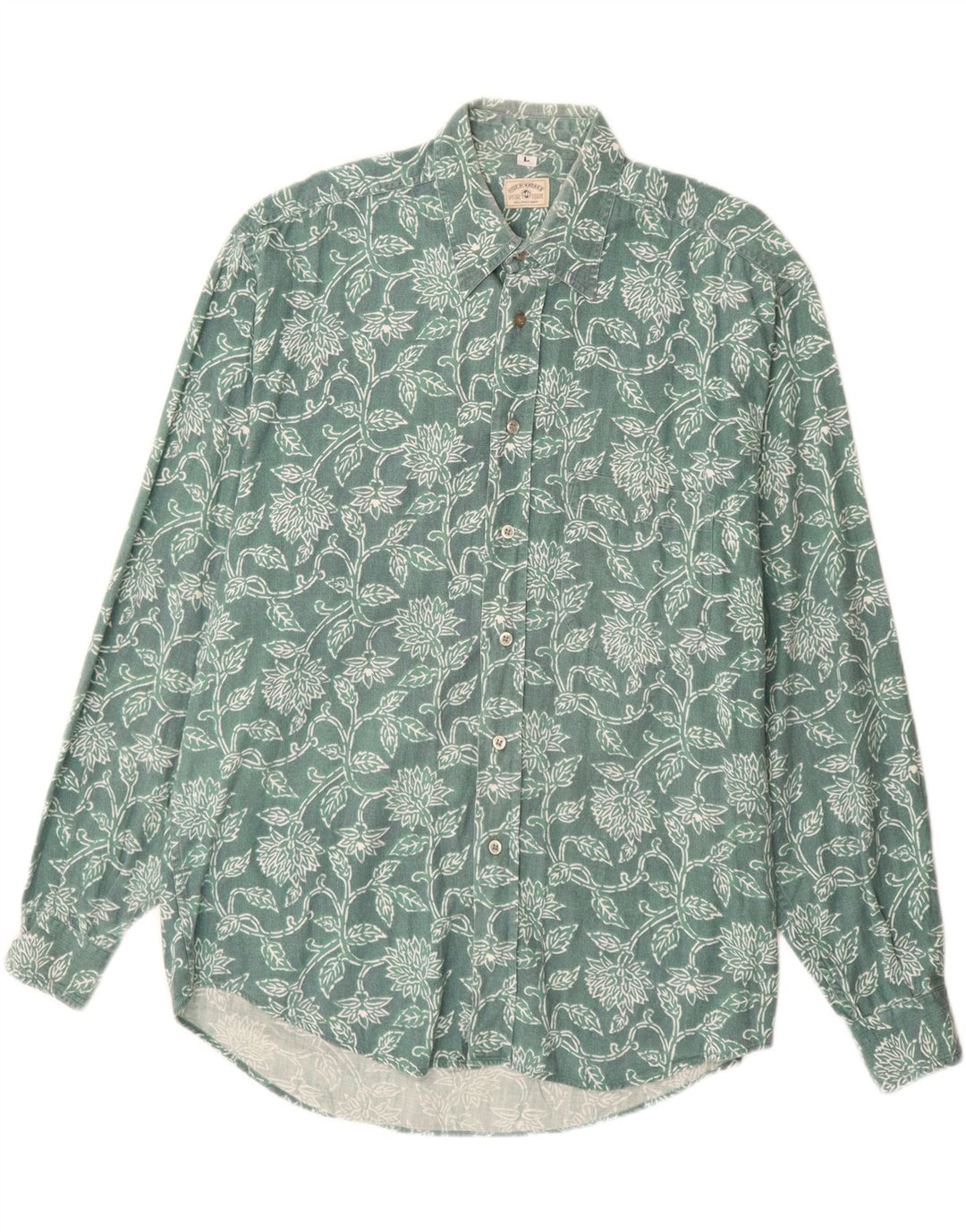 Camisa vintage para hombre viscosa floral verde grande
