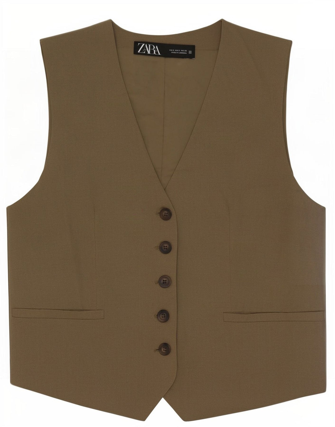 Zara Mujer Chaleco UK 10 Small Caqui Poliéster