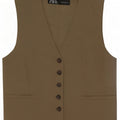Zara Mujer Chaleco UK 10 Small Caqui Poliéster