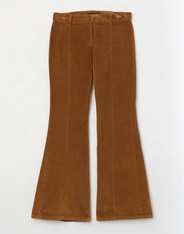 Vintage mujer flare pana pantalones Reino Unido 10 Pequeño W28 L30 Algodón Marrón