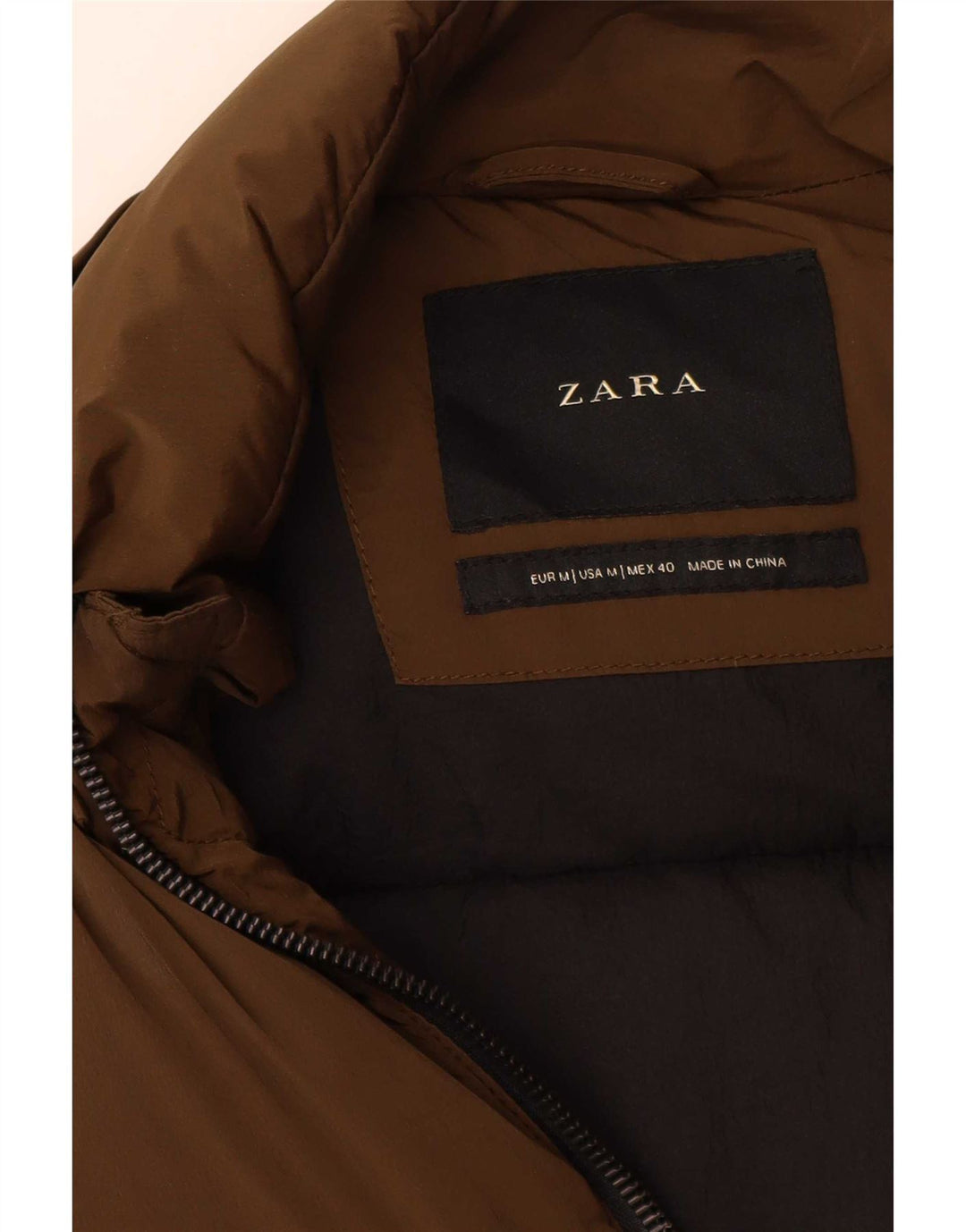 Zara Hombre Abrigo Acolchado UK 38 Medium Caqui Nylon Biker