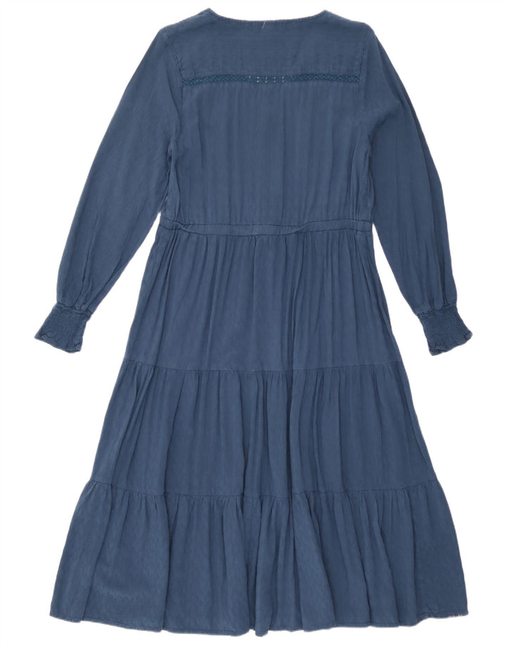 White Stuff Vestido escalonado de manga larga para mujer UK 42 Viscosa azul medio