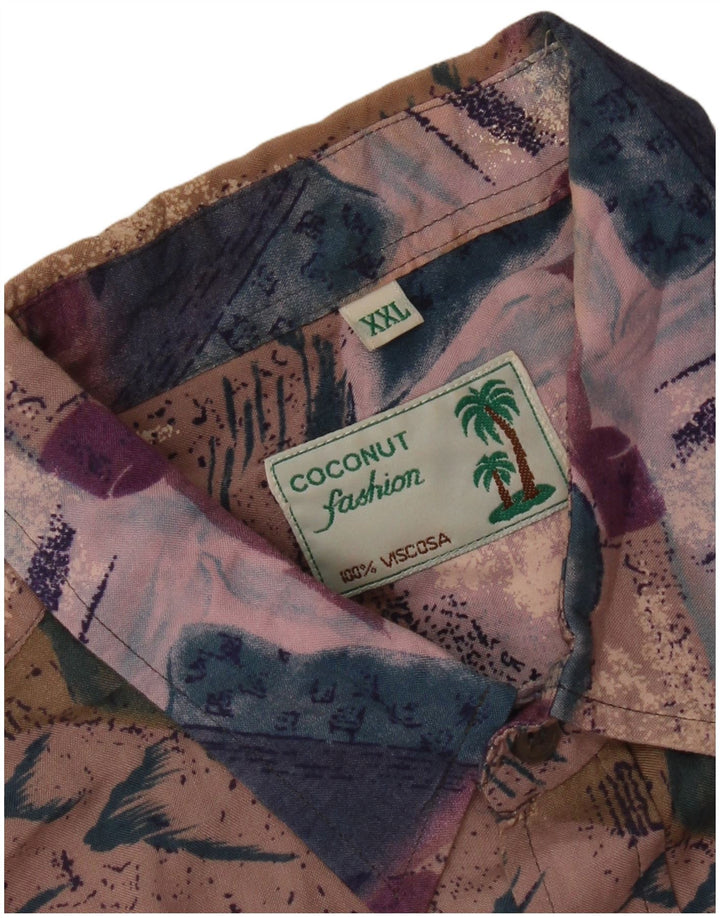 Camisa de manga corta con patrón abstracto para hombre de coco 2XL Púrpura Tropical