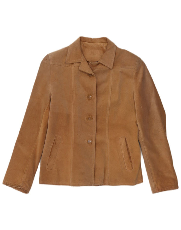 Barone Chaqueta de ante para mujer UK 10 Small Beige Leather