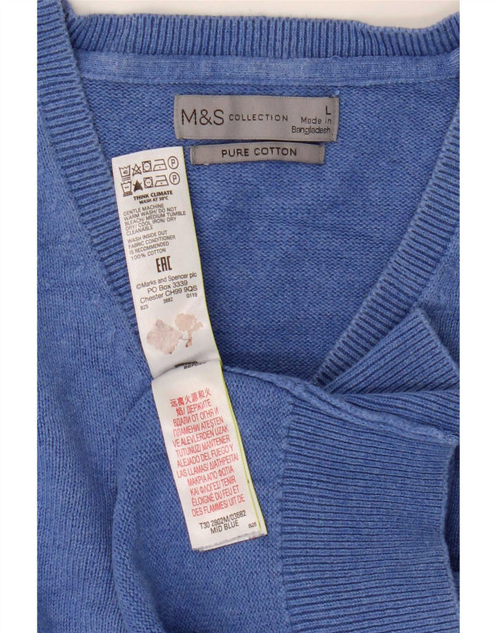 Marks & Spencer Jersey con cuello en V para hombre, talla grande, algodón azul
