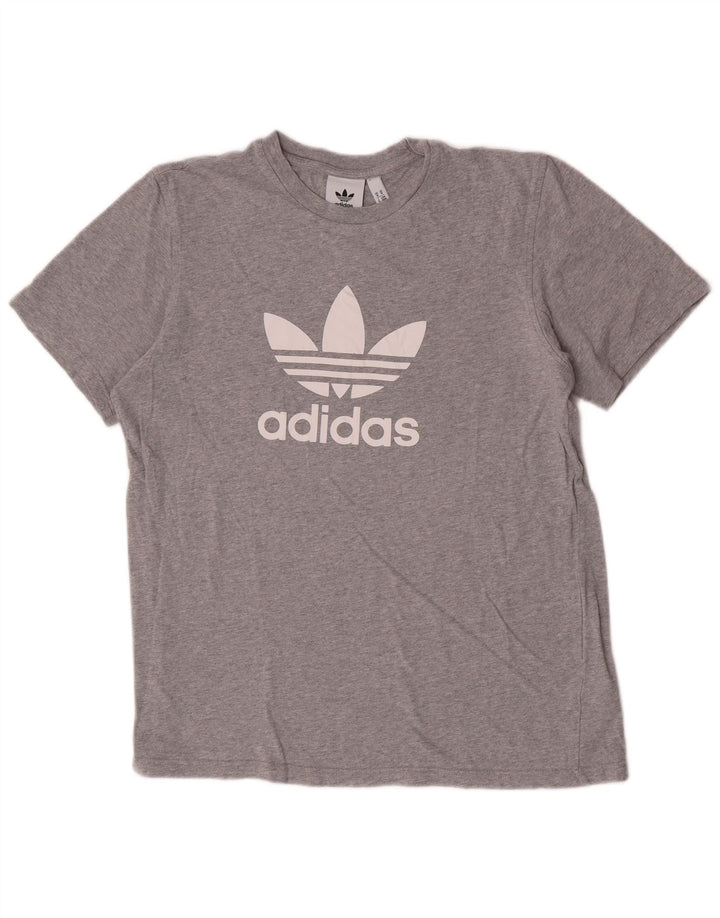 Adidas Hombre Camiseta Gráfica Top Algodón Gris Medio