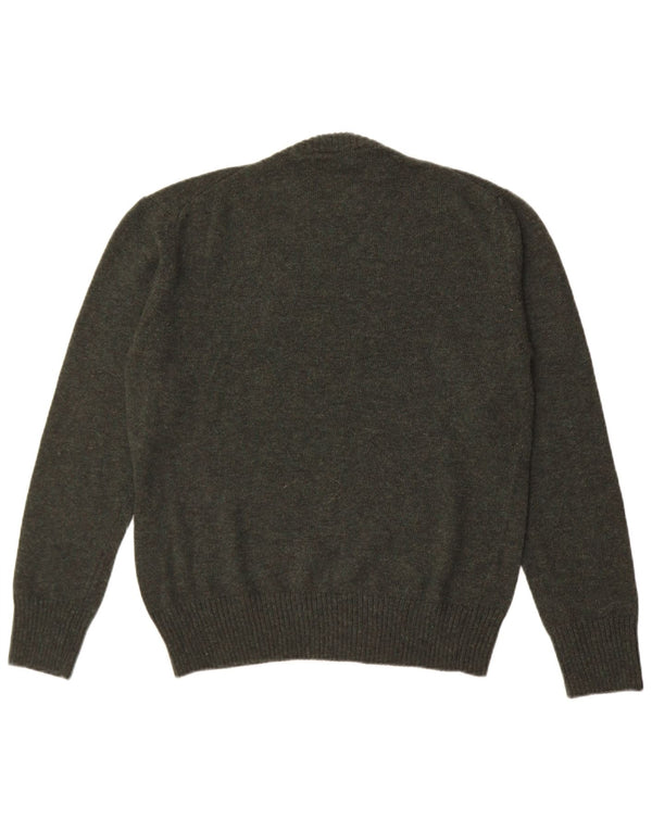 Vintage hombres cuello redondo jersey suéter medio lana caqui