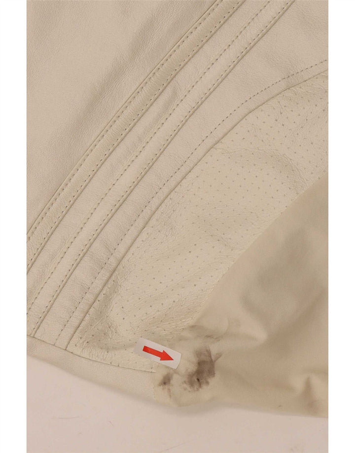 Vintage mujer chaqueta de cuero de gran tamaño IT 44 cuero blanco medio
