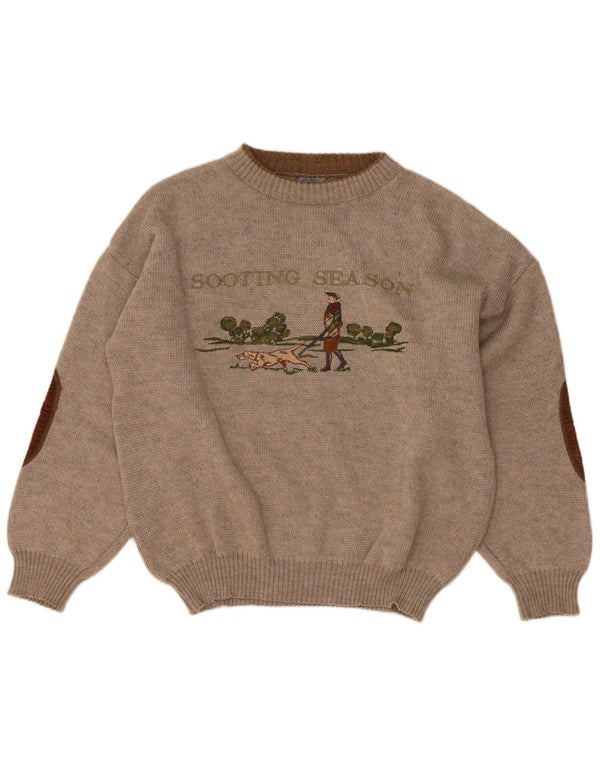 Salviato Mens Graphic Crew Neck Jumper Sweater Medium Beige Colourblock