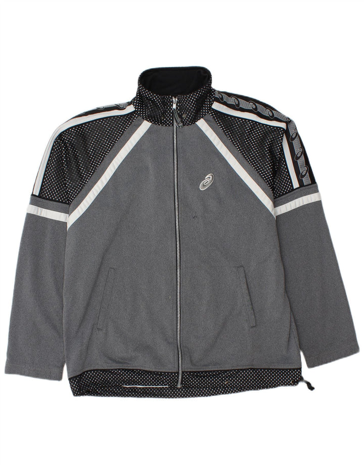 Asics Hombre Gráfico Chándal Top Chaqueta Grande Gris Manchado