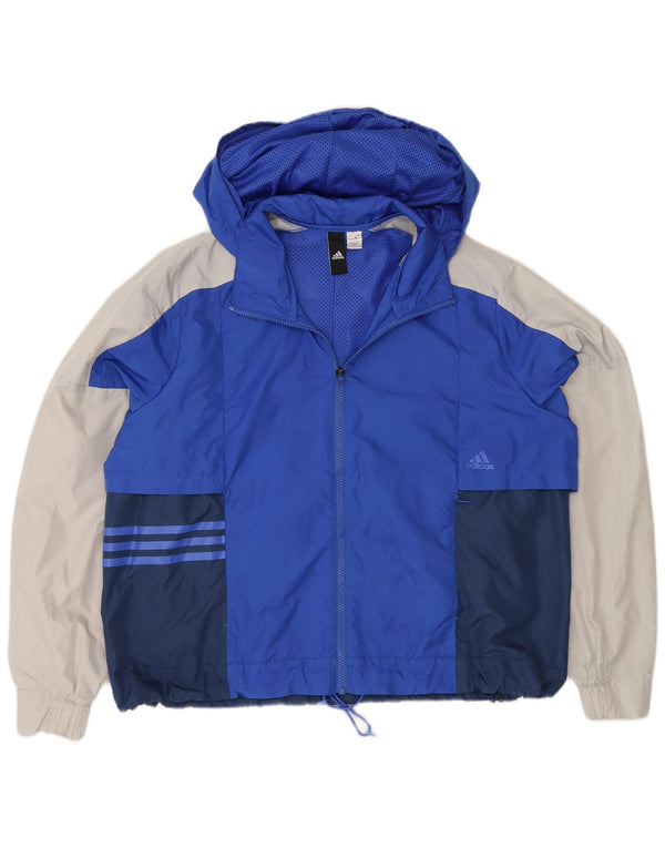Adidas Chaqueta impermeable extragrande con capucha para mujer UK 40 XL Azul Colorblock