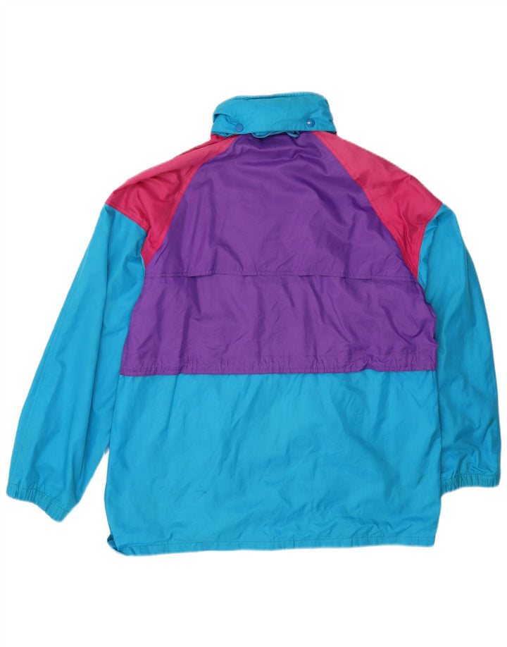 Vintage mujer con capucha chaqueta de lluvia de gran tamaño Reino Unido 14 bloque de color azul medio