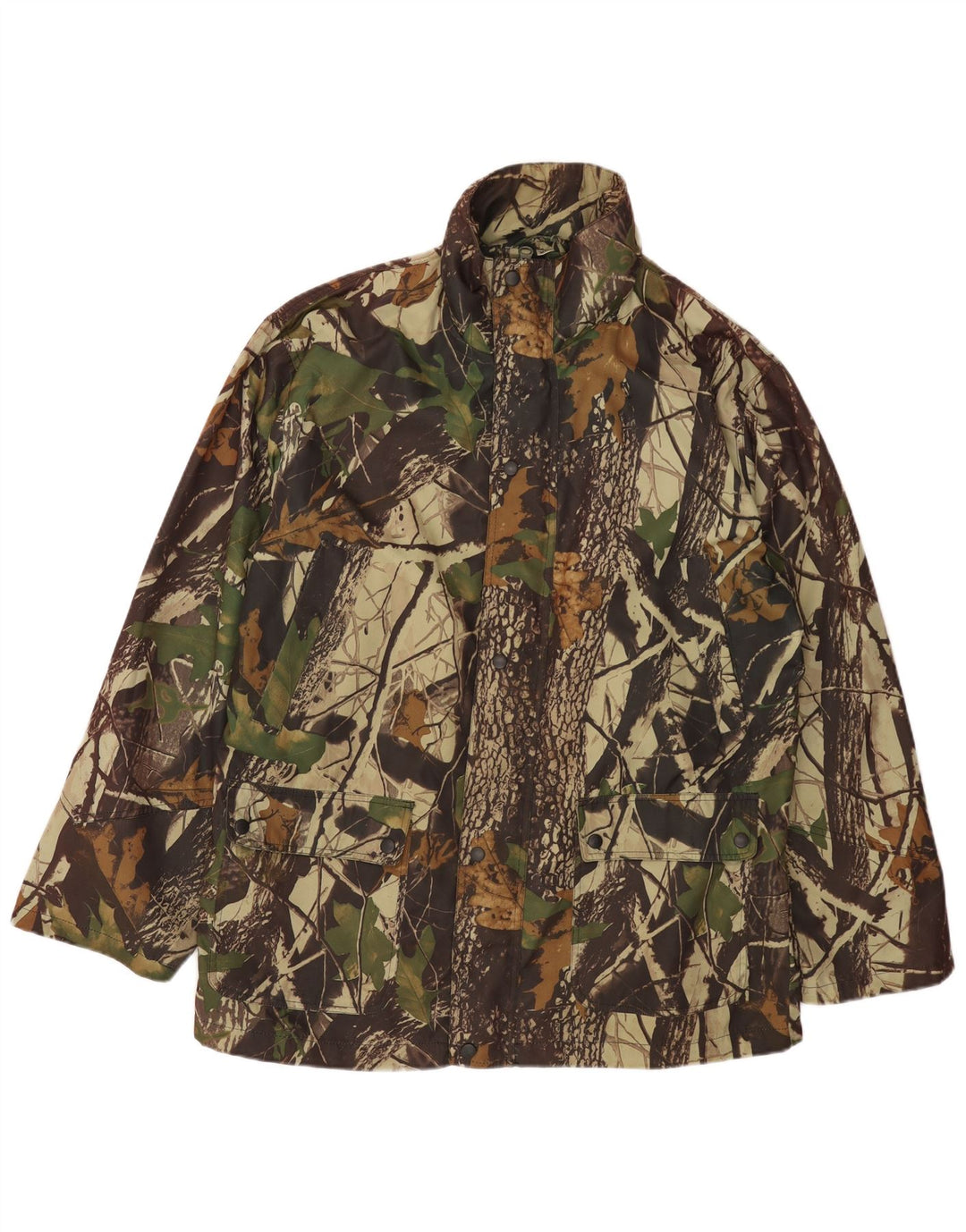 Vintage hombres chaqueta utilitaria Reino Unido 42 XL caqui camuflaje poliéster