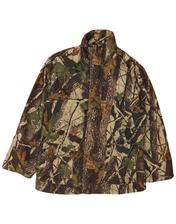 Vintage hombres chaqueta utilitaria Reino Unido 42 XL caqui camuflaje poliéster