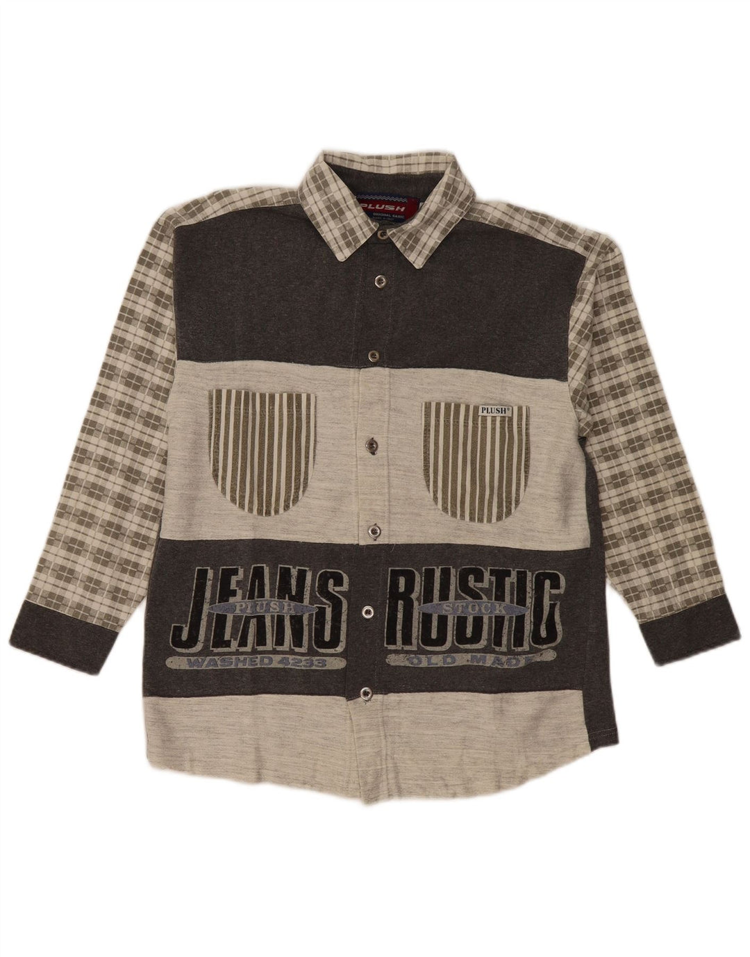 Camisa de franela gráfica vintage para hombre Algodón a cuadros gris medio