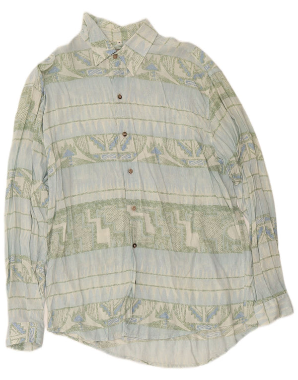 Camisa vintage para hombre azul medio geométrica