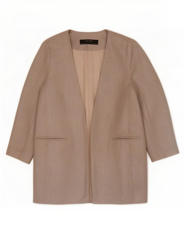 Zara Mujer Chaqueta Americana Abierta Reino Unido 44 Lino Beige Medio