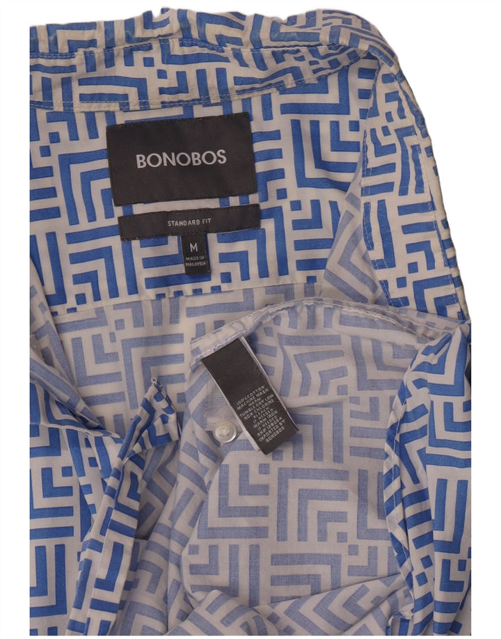 BONOBOS Camisa de manga corta para hombre de ajuste estándar de algodón geométrico azul medio