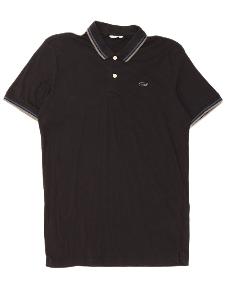 JACK & JONES Polo para hombre grande de algodón negro