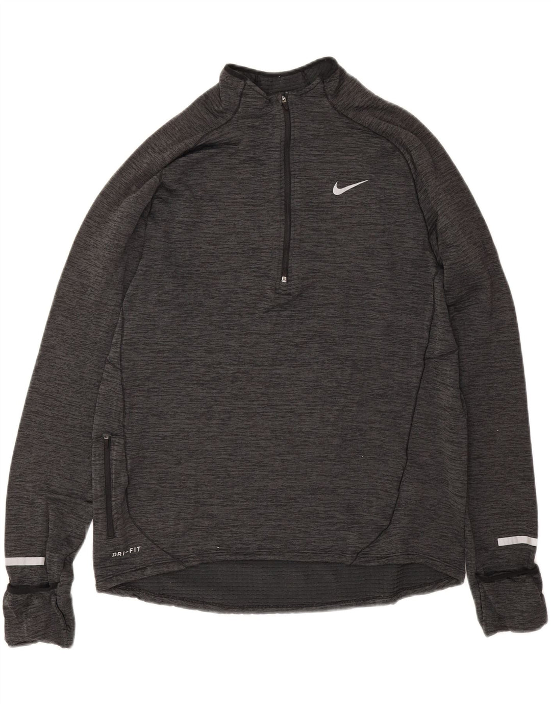 Nike Dri Fit - Camiseta de manga larga con cuello y cremallera para hombre, talla grande, color gris moteado