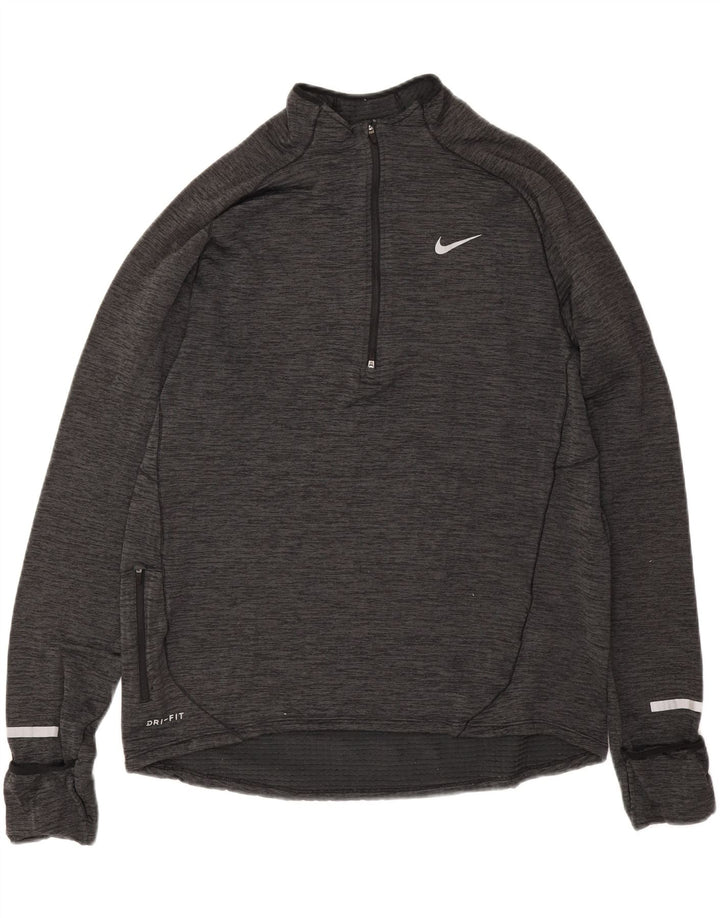 Nike Dri Fit - Camiseta de manga larga con cuello y cremallera para hombre, talla grande, color gris moteado