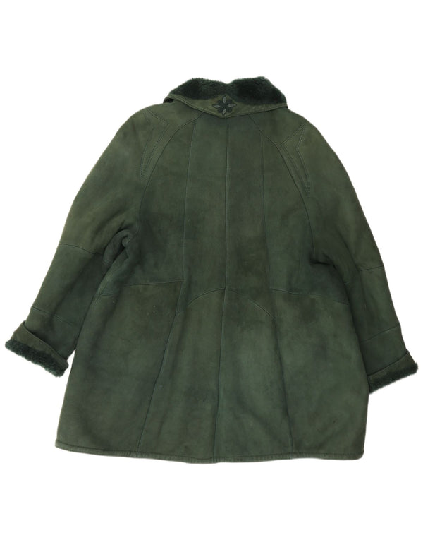 Abrigo extragrande de piel de oveja para mujer IT 44 Verde medio