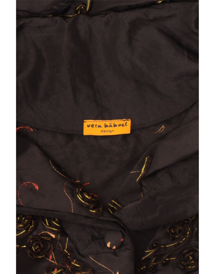 Vintage mujer Bolero chaqueta Reino Unido 14 grande negro floral