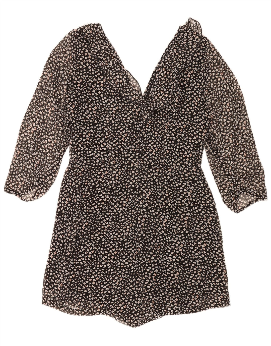 Zara Mono corto de manga 3/4 para mujer UK 44 Grande Poliéster floral negro