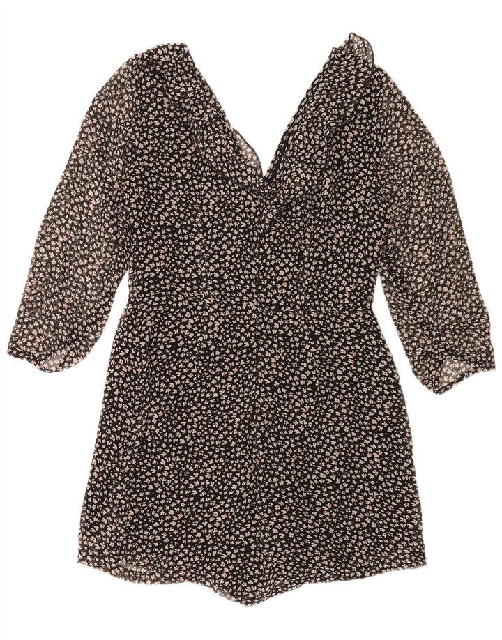 Zara Mono corto de manga 3/4 para mujer UK 44 Grande Poliéster floral negro
