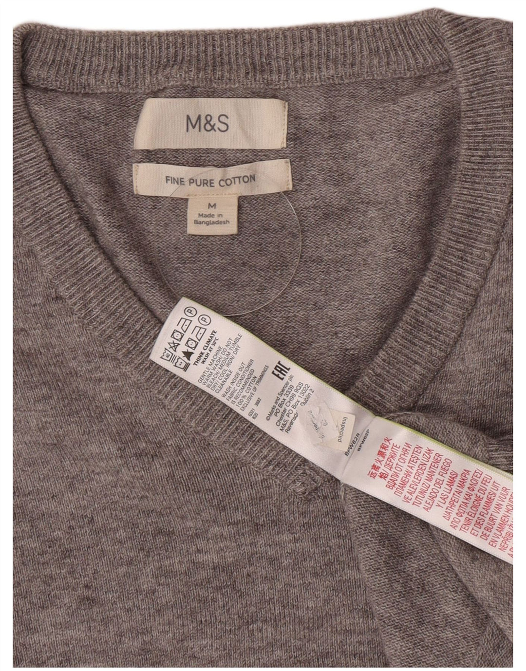Marks & Spencer Jersey con cuello en V para hombre de algodón moteado gris medio